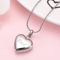 Simple Heart Etched With Dad Cremation Urn Necklace