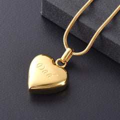 Simple Heart Etched With Dad Cremation Urn Necklace