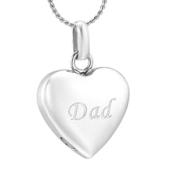 Simple Heart Etched With Dad Cremation Urn Necklace