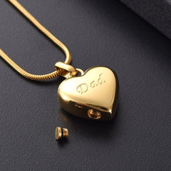 Simple Heart Etched With Dad Cremation Urn Necklace