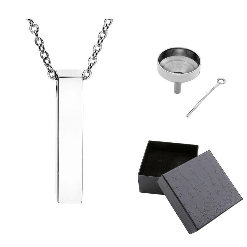 Simple Silver Column Cremation Urn Pendant Necklace