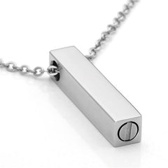 Simple Silver Column Cremation Urn Pendant Necklace