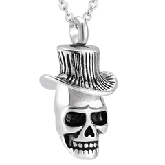 Skull With Top Hat Cremation Urn Necklace