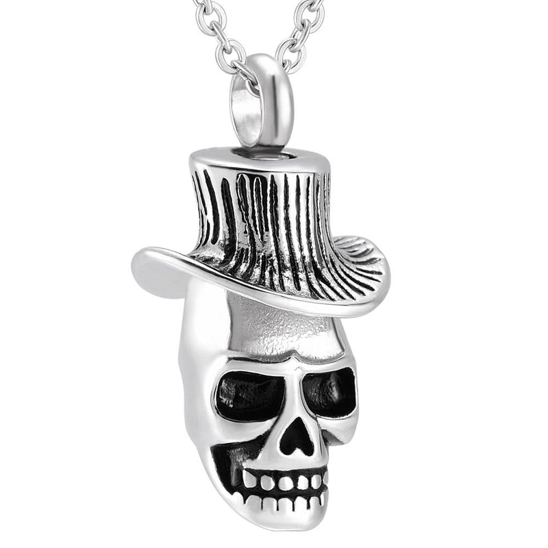 Skull With Top Hat Cremation Urn Necklace