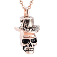 Skull With Top Hat Cremation Urn Necklace