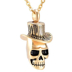 Skull With Top Hat Cremation Urn Necklace