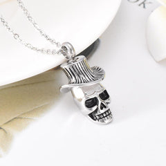 Skull With Top Hat Cremation Urn Necklace