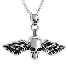 Skull With Wings Cremation Urn Necklace