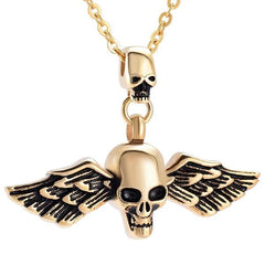 Skull With Wings Cremation Urn Necklace