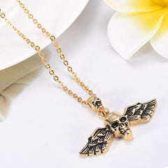 Skull With Wings Cremation Urn Necklace