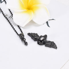 Skull With Wings Cremation Urn Necklace