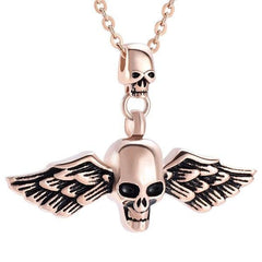 Skull With Wings Cremation Urn Necklace