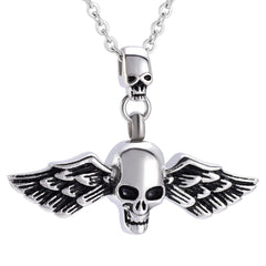 Skull With Wings Cremation Urn Necklace