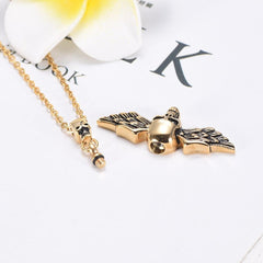 Skull With Wings Cremation Urn Necklace