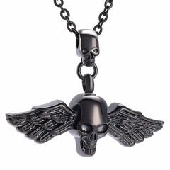 Skull With Wings Cremation Urn Necklace