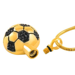 Soccer Ball Style Cremation Urn Necklace With Black Rhinestones