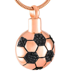 Soccer Ball Style Cremation Urn Necklace With Black Rhinestones