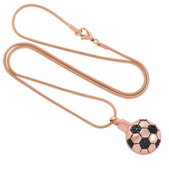 Soccer Ball Style Cremation Urn Necklace With Black Rhinestones
