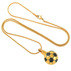 Soccer Ball Style Cremation Urn Necklace With Black Rhinestones