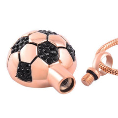 Soccer Ball Style Cremation Urn Necklace With Black Rhinestones