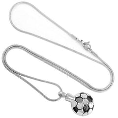 Soccer Ball Style Cremation Urn Necklace With Black Rhinestones