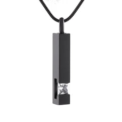 Solid Column Cremation Urn Necklace w/ Rhinestone