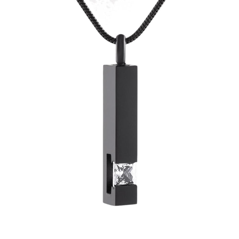 Solid Column Cremation Urn Necklace w/ Rhinestone