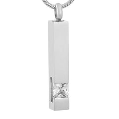 Solid Column Cremation Urn Necklace w/ Rhinestone