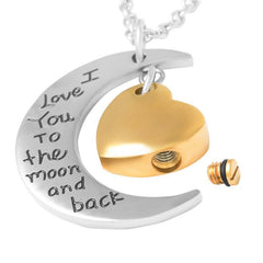 Son/Daughter Crescent Moon & Heart Charm Cremation Urn Necklace
