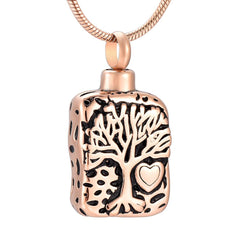 Square Shaped Tree of Life Cremation Urn Necklace