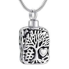 Square Shaped Tree of Life Cremation Urn Necklace