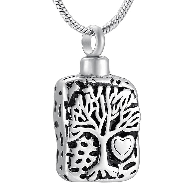 Square Shaped Tree of Life Cremation Urn Necklace