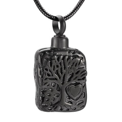 Square Shaped Tree of Life Cremation Urn Necklace