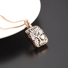 Square Shaped Tree of Life Cremation Urn Necklace