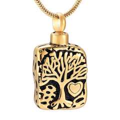 Square Shaped Tree of Life Cremation Urn Necklace