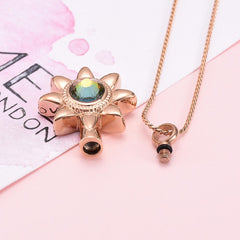 Sun Star With Rhinestone Inlay Cremation Urn Necklace