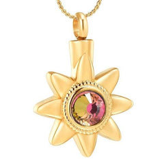 Sun Star With Rhinestone Inlay Cremation Urn Necklace