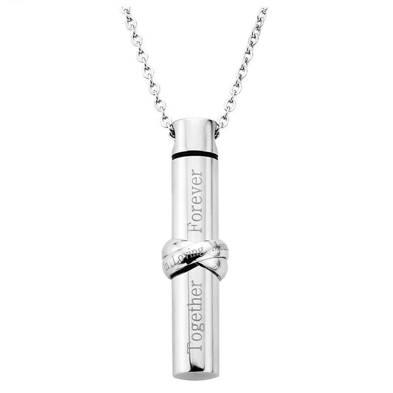 Together Forever In Loving Memory Infinity Cylinder Cremation Urn Necklace
