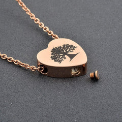 Tree of Life Inside A Heart Cremation Urn Necklace