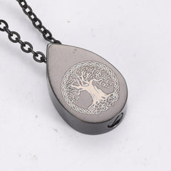 Tree of Life Teardrop Cremation Urn Necklace