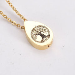 Tree of Life Teardrop Cremation Urn Necklace