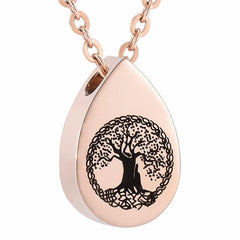 Tree of Life Teardrop Cremation Urn Necklace