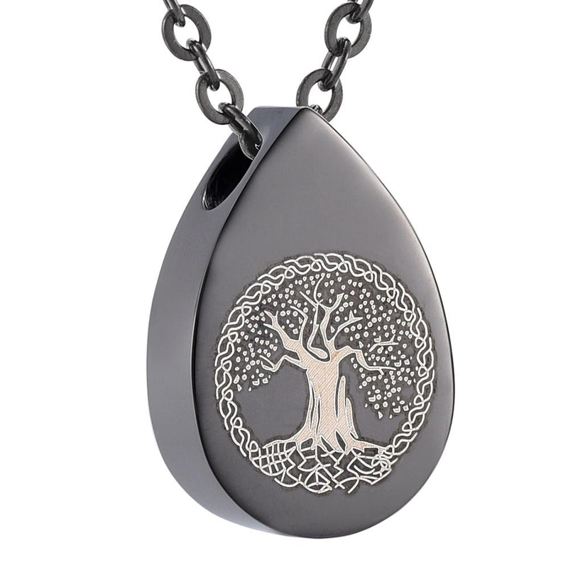Tree of Life Teardrop Cremation Urn Necklace