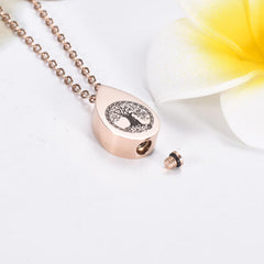 Tree of Life Teardrop Cremation Urn Necklace
