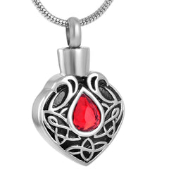 Vintage Heart Shaped Cremation Urn Necklaces With Rhinestone Gemstone