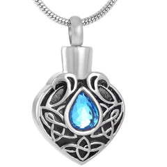 Vintage Heart Shaped Cremation Urn Necklaces With Rhinestone Gemstone