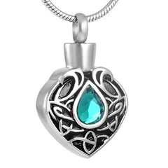 Vintage Heart Shaped Cremation Urn Necklaces With Rhinestone Gemstone