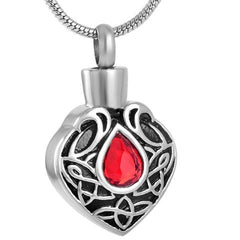Vintage Heart Shaped Cremation Urn Necklaces With Rhinestone Gemstone