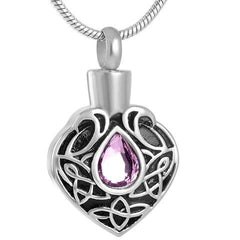 Vintage Heart Shaped Cremation Urn Necklaces With Rhinestone Gemstone