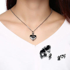 Heart Shaped Cremation Urn Necklace with Cross & Rhinestones